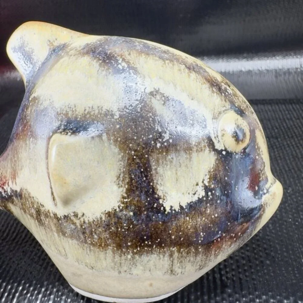 Vintage Hand Made Stoneware Pottery Piranha Fish Figurine Brown Glaze Figure VTG